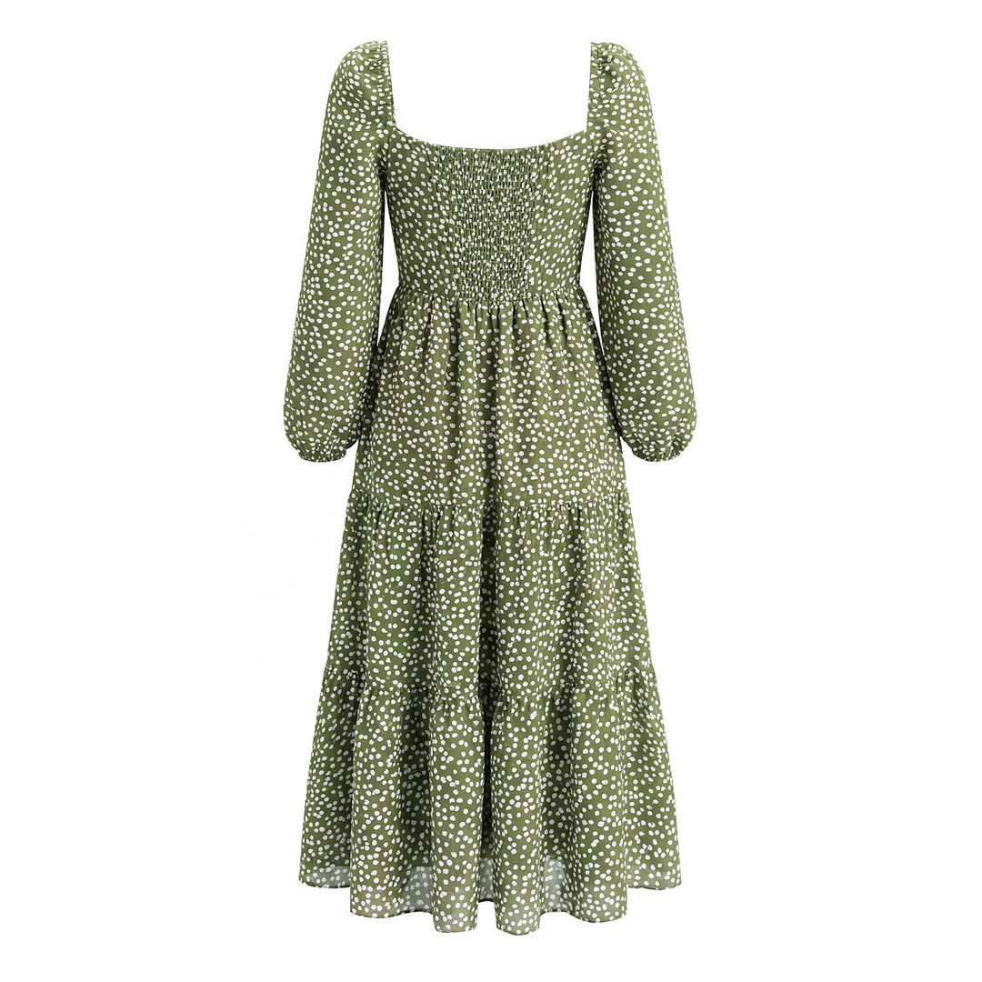 Women’s midi dress with square neckline, gathered back and tiered skirt Mune Fashion