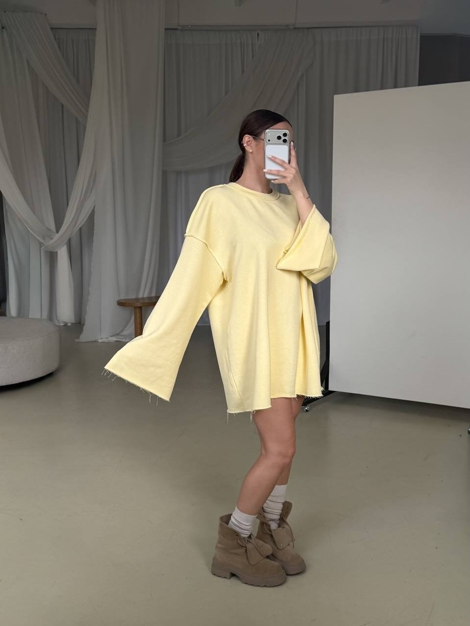 Women Oversized Sweater Dress with Wide Trumpet Sleeves Mune Fashion