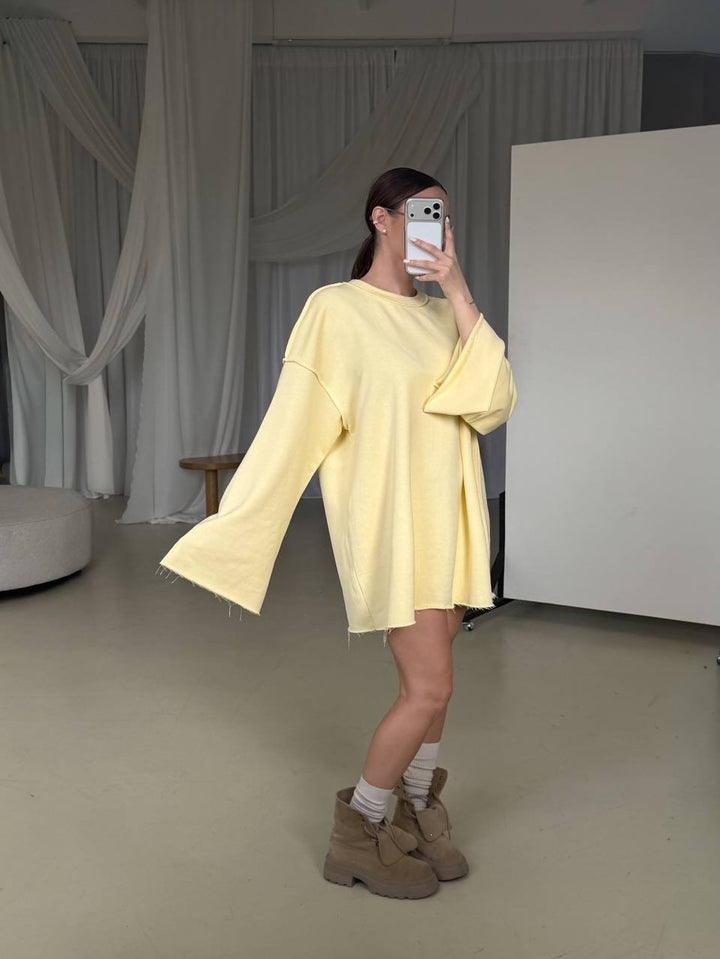 Women Oversized Sweater Dress with Wide Trumpet Sleeves Mune Fashion