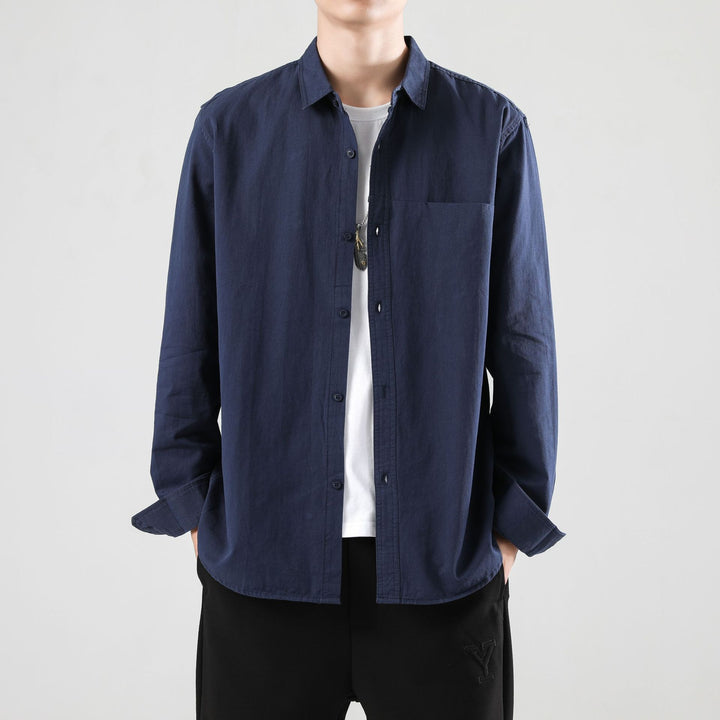 Men's Loose Cotton Overshirt with Chest Pocket and Light Texture Mune Fashion
