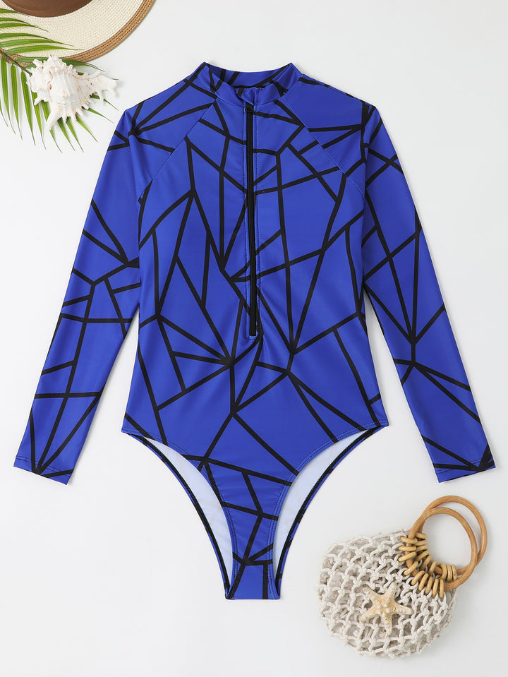 Women’s Long Sleeve Swimsuit with Geometric Pattern Mune Fashion