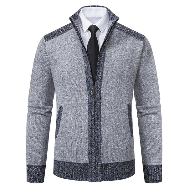 Men's Structured Chunky Knit Zip Cardigan with Stand-up Collar Mune Fashion