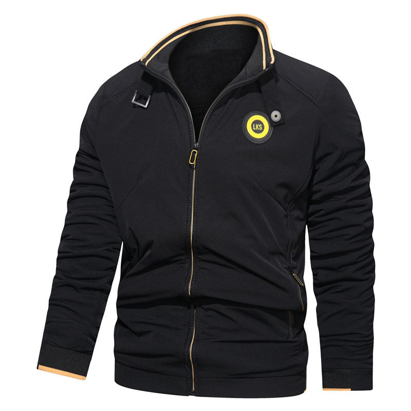 Men's Slim Fit Urban Stand Collar Blouson with Zipper, Contrasted Cuffs and Decorative Applications Mune Fashion