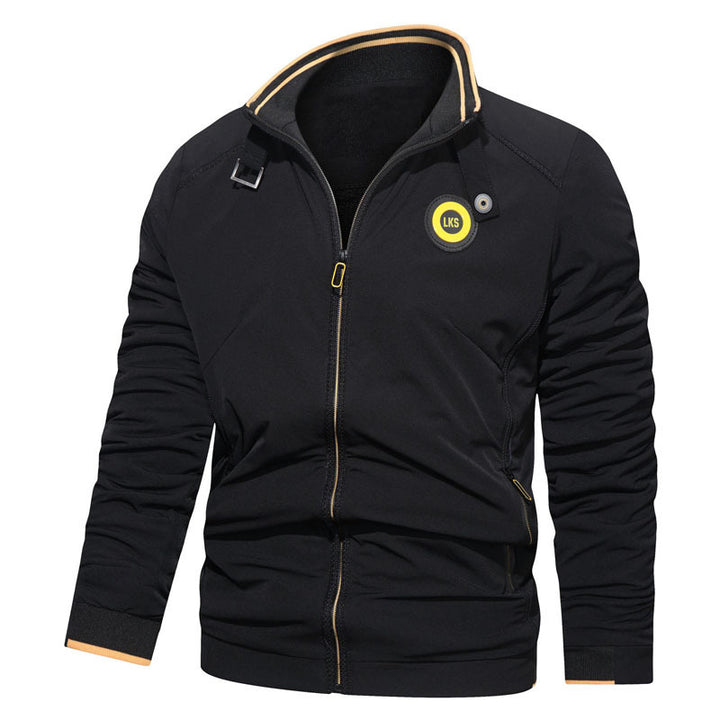 Men's Slim Fit Urban Stand Collar Blouson with Zipper, Contrasted Cuffs and Decorative Applications Mune Fashion