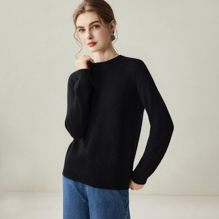 Ladies Lightweight Round Neck Sweater in Cashmere Look with Extra Fine Pile and Ribbed Hem Mune Fashion