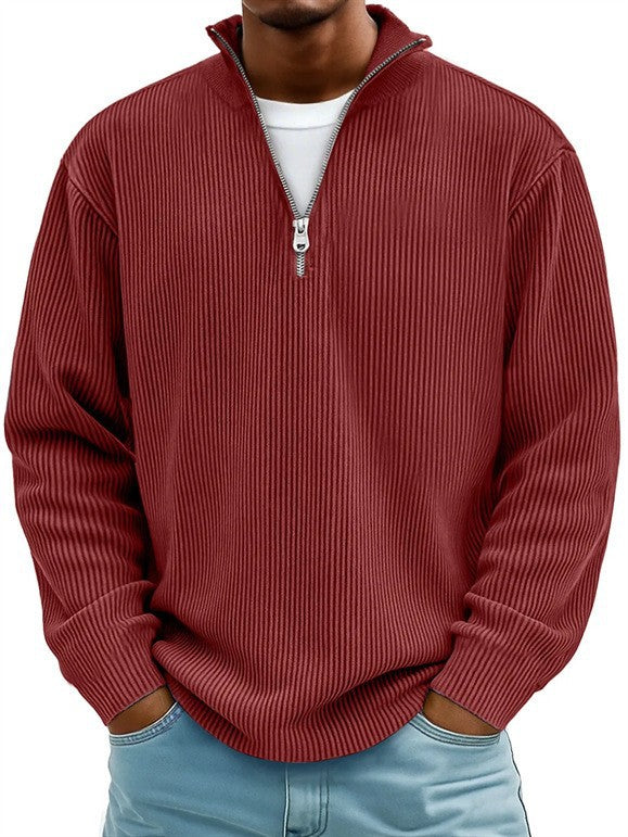 Men's ribbed knit pullover with half zipper and stand-up collar Mune Fashion
