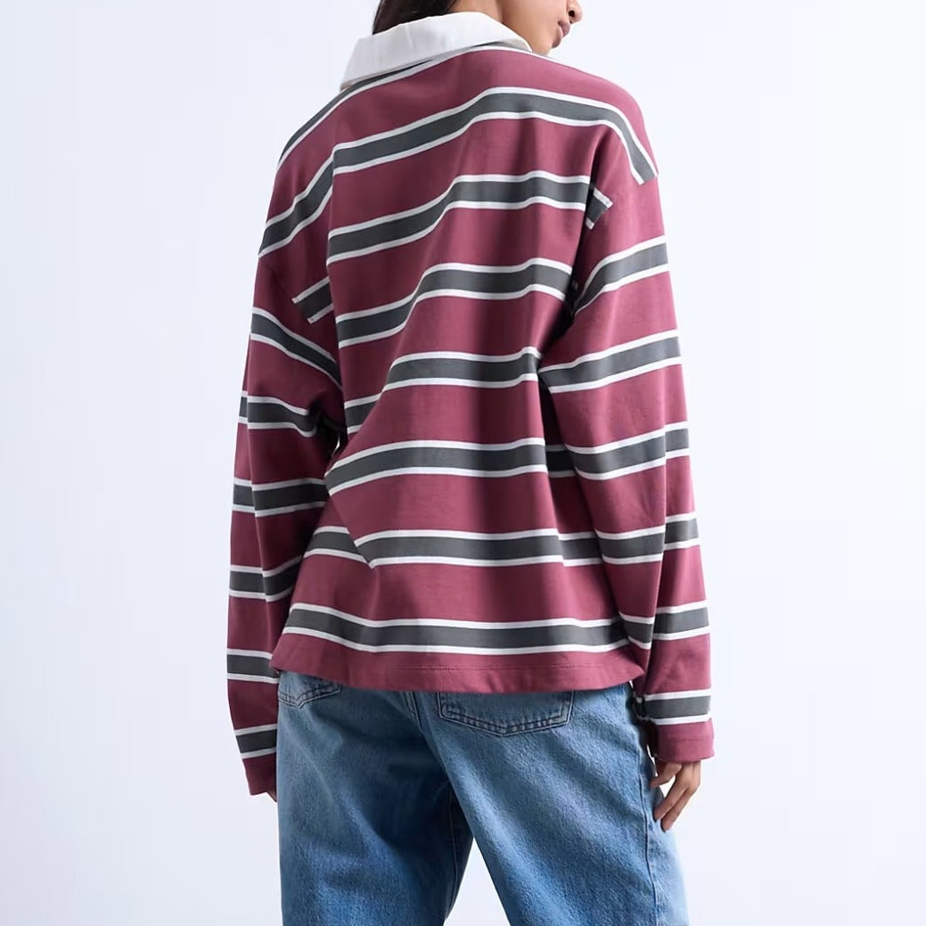 Women's Casual Striped Shirt with Polo Collar