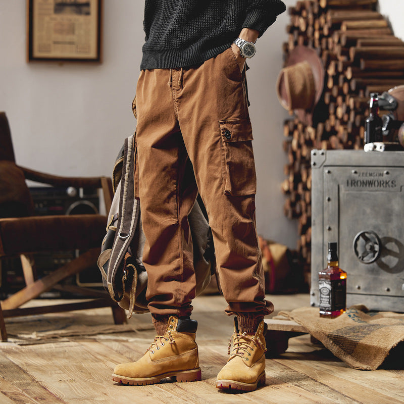 Herren Lässige Canvas-Cargojogginghose mit elastischem Saum, Klapp‑Cargo‑Taschen und verstärkten Knien Mune Fashion