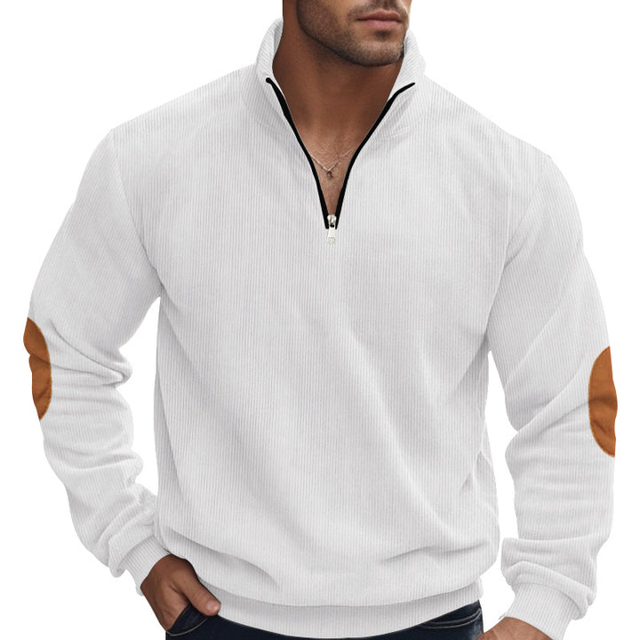 Men's nan Troyer half-fleece pullover with ribbed structure, elastic cuffs, and contrast elbow patches Mune Fashion