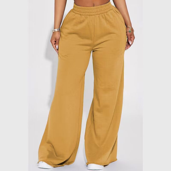 Women's wide high-waist palazzo lounge pants with double gathered comfort waistband and flowing wide-leg silhouette Mune Fashion