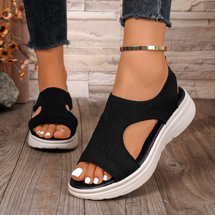 Damen Sportliche Keil-Pantoletten mit atmungsaktivem Strickoberteil und dämpfender Plateau-Sohle Mune Fashion