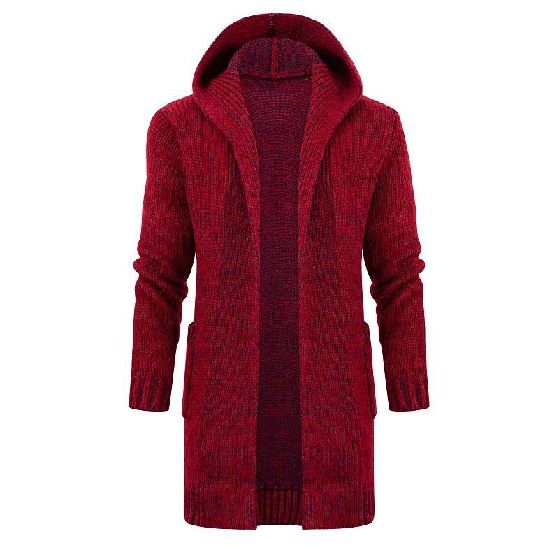 Women's Long Hooded Knit Cardigan with Deep Ribbed Texture and Patch Pockets Mune Fashion