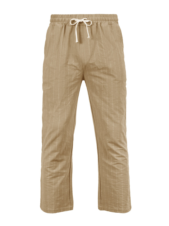 Men's Relaxed Pinstripe Casual Pants with Elastic Waistband and Drawstring Mune Fashion