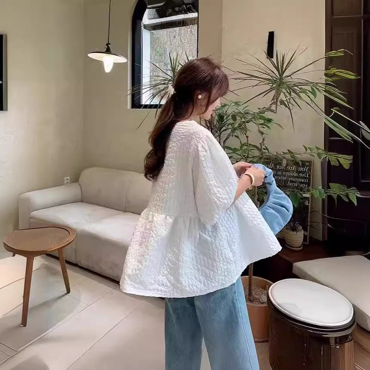 Ladies Oversized Structured Tunic Blouse with Balloon Sleeves Mune Fashion