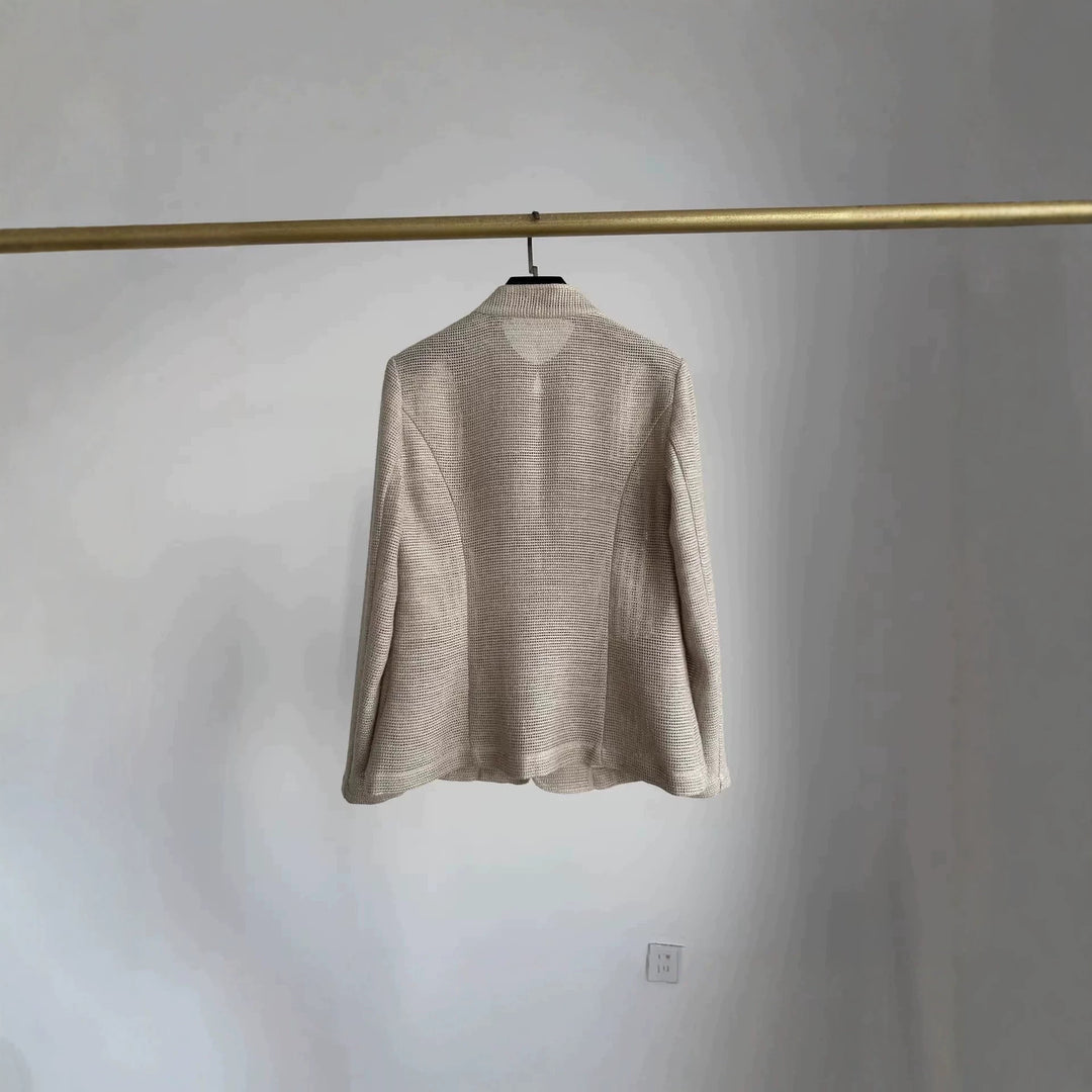 Women's Lightweight Crochet Look Transition Jacket with Round Collar and Flap Pockets Mune Fashion