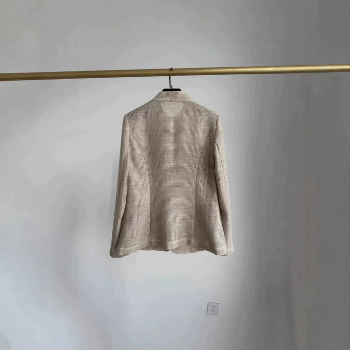 Women's Lightweight Crochet Look Transition Jacket with Round Collar and Flap Pockets Mune Fashion