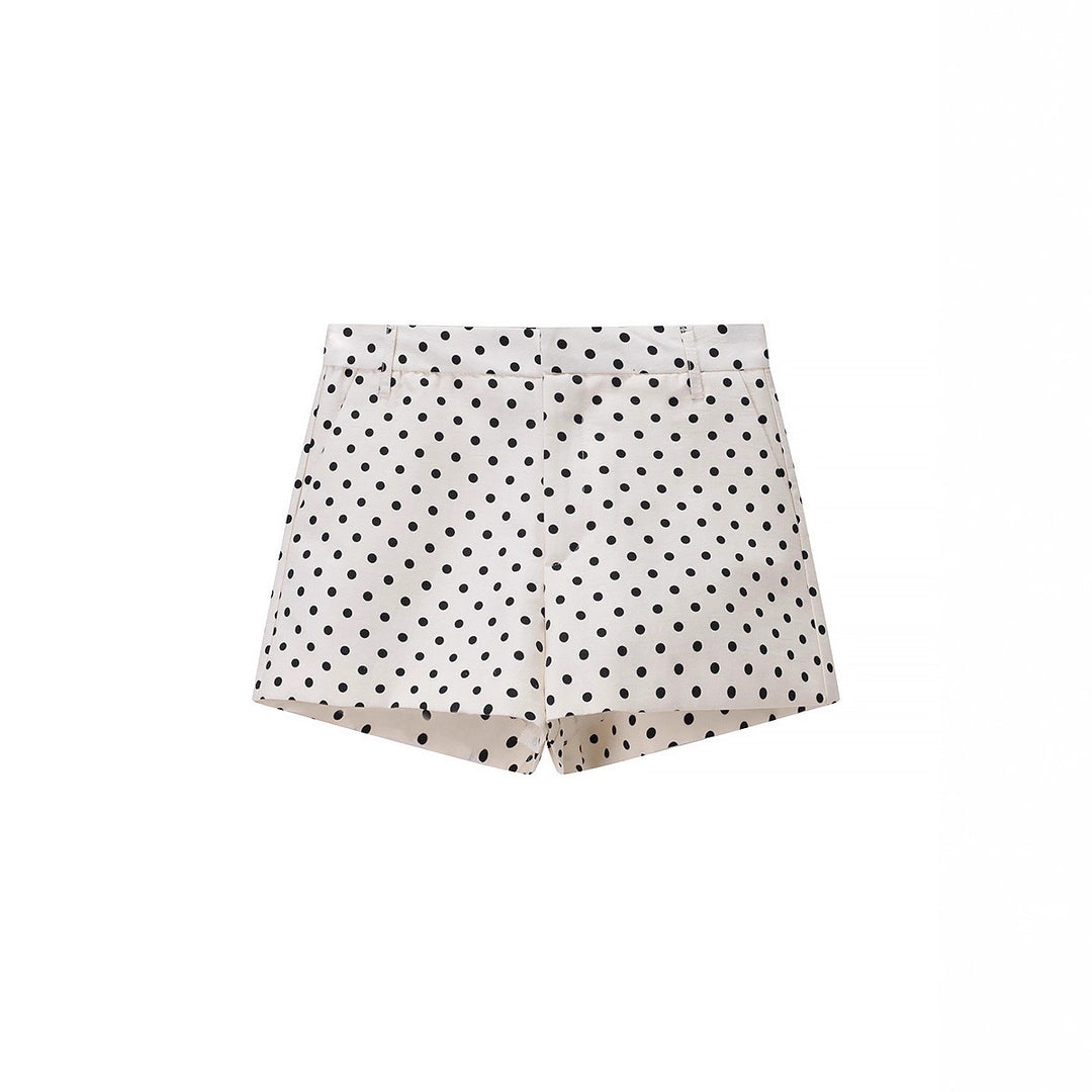 Women's Polka Dot Satin Loungewear Set with Oversized Blazer and Drawcord Shorts Mune Fashion