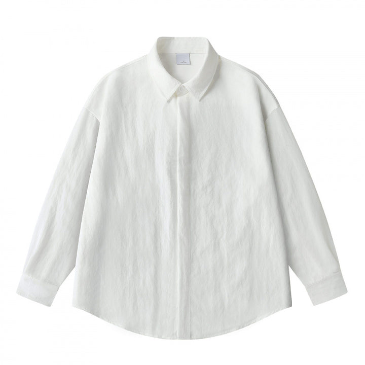 Unisex Oversize Linen Shirt with Concealed Button Placket and Dropped Shoulder Mune Fashion