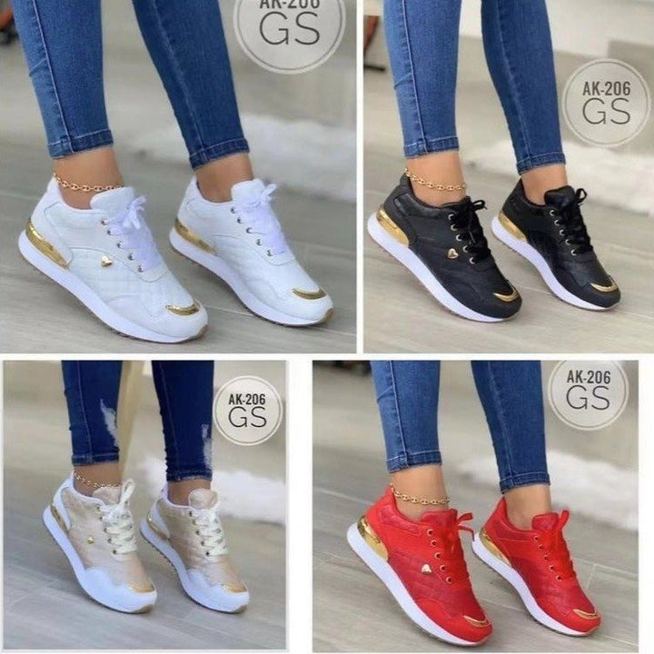 Women Padded Sneakers with Quilted Look and Gold Accents Mune Fashion