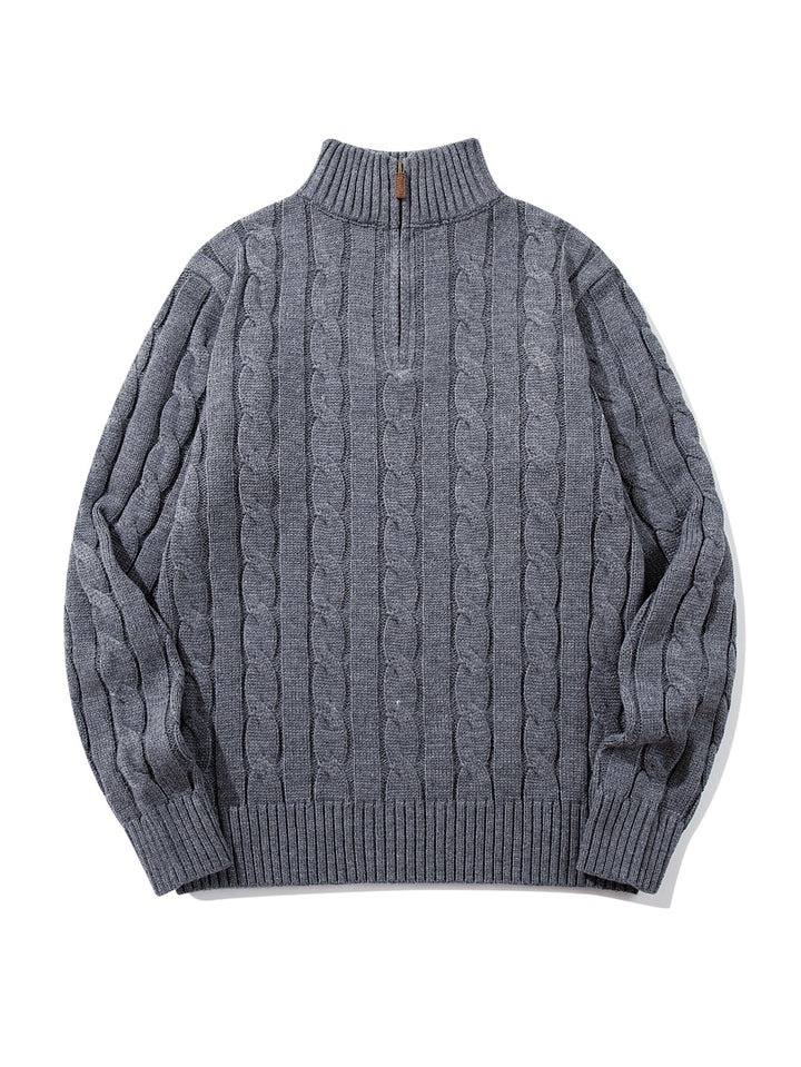 Unisex cable knit half-zip sweater with high ribbed collar and oversized fit Mune Fashion