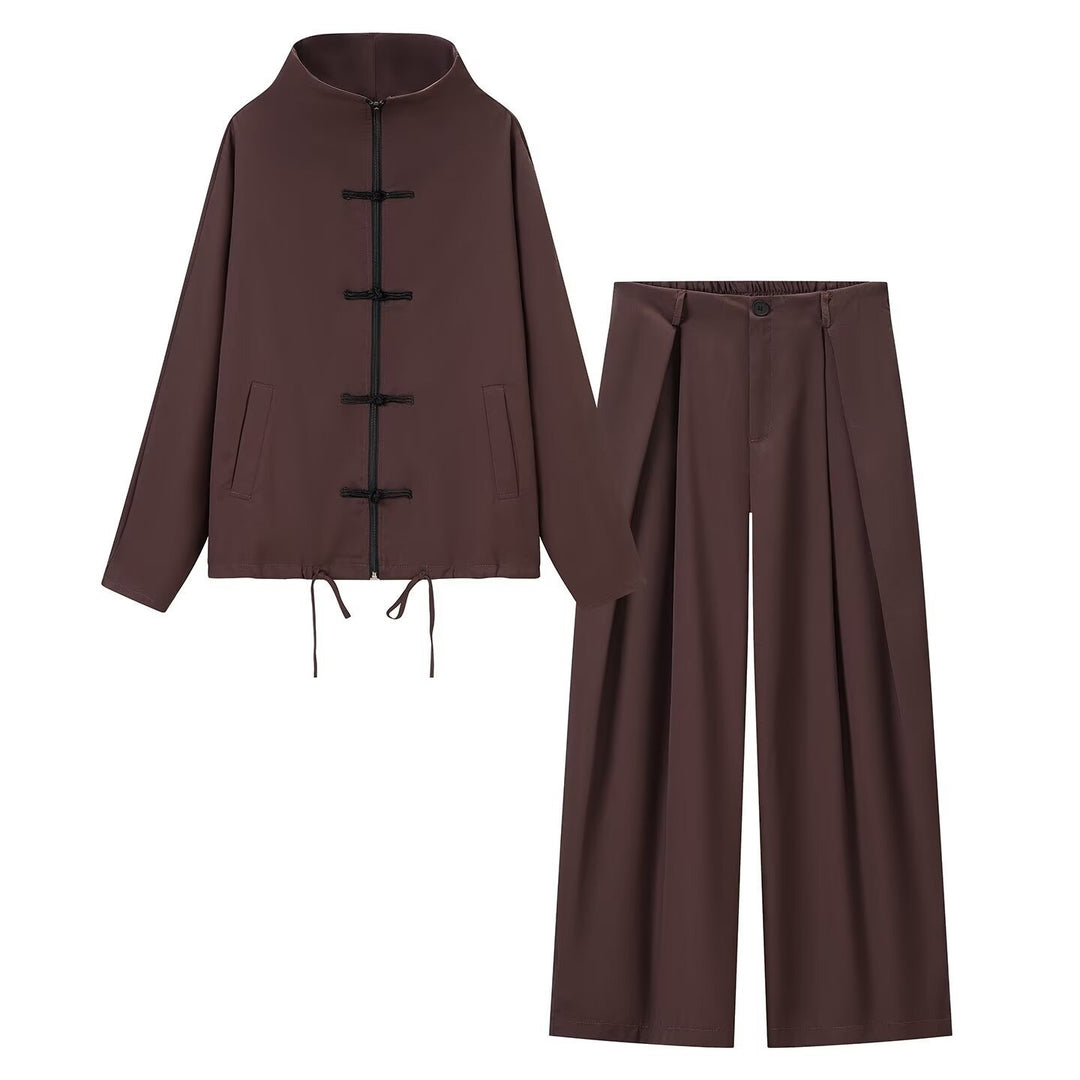 Women's lightweight boxy jacket with stand-up collar, zipper front, drawstring and decorative knot closures Mune Fashion