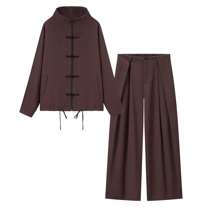 Women's lightweight boxy jacket with stand-up collar, zipper front, drawstring and decorative knot closures Mune Fashion