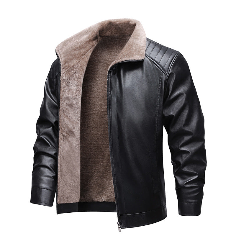 Men's Faux Leather Flight Jacket with Teddy Lining and Quilted Shoulder Area Mune Fashion