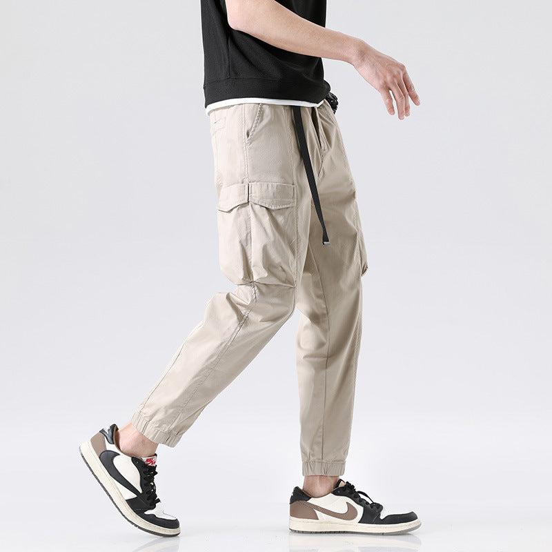 Men's Lightweight Utility Cargo Pants in Jogger Style with Integrated Belt Strap and Zipper Pockets Mune Fashion
