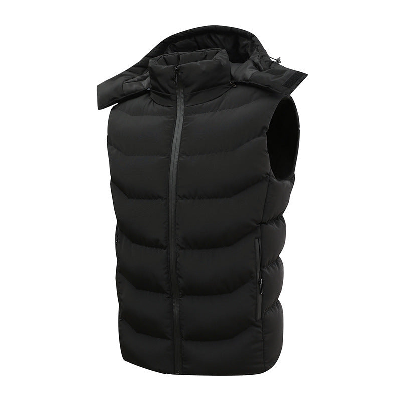 Men's Padded Hooded Vest with Thermal Insulation, High Stand Collar and Concealed Zipper Pockets Mune Fashion