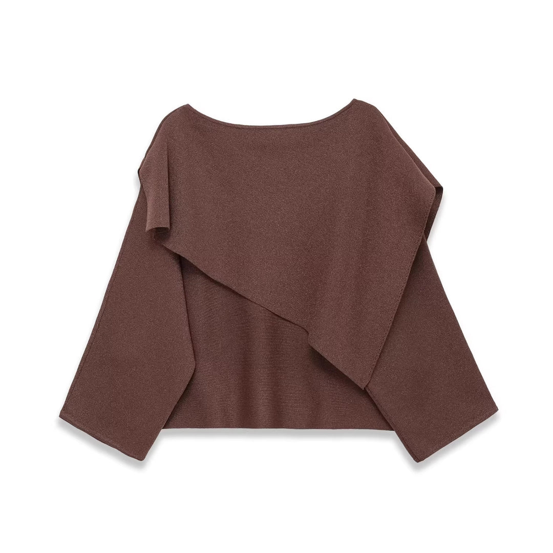 Women's Oversized Knit Poncho with Asymmetrical Ruffle Collar Mune Fashion