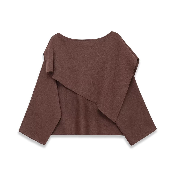 Women's Oversized Knit Poncho with Asymmetrical Ruffle Collar Mune Fashion