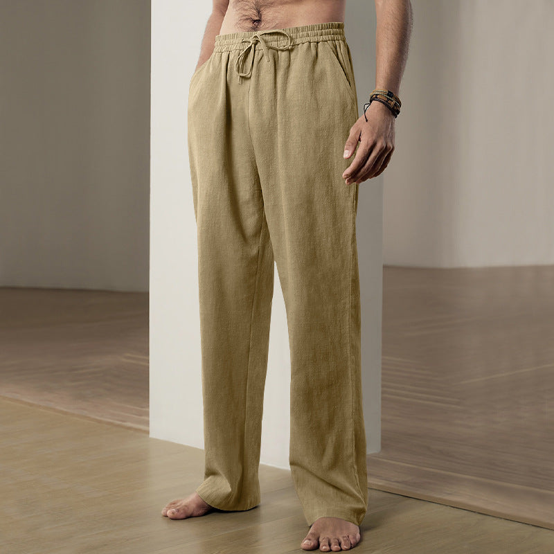 Men's soft linen-cotton lounge pants with elastic drawstring waistband, side pockets, and relaxed straight leg Mune Fashion