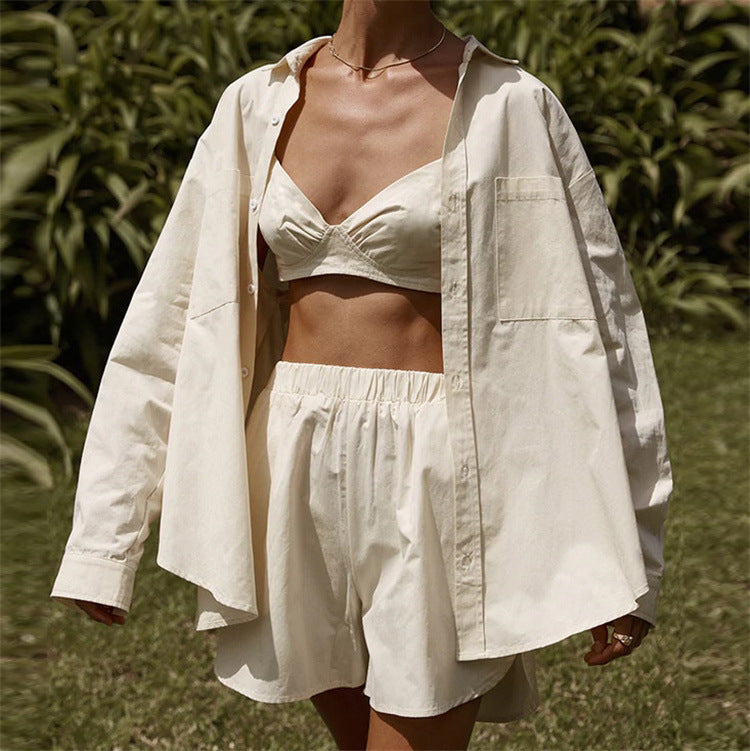 Women Oversized Linen Shirt with Elastic Waist Shorts Set Mune Fashion