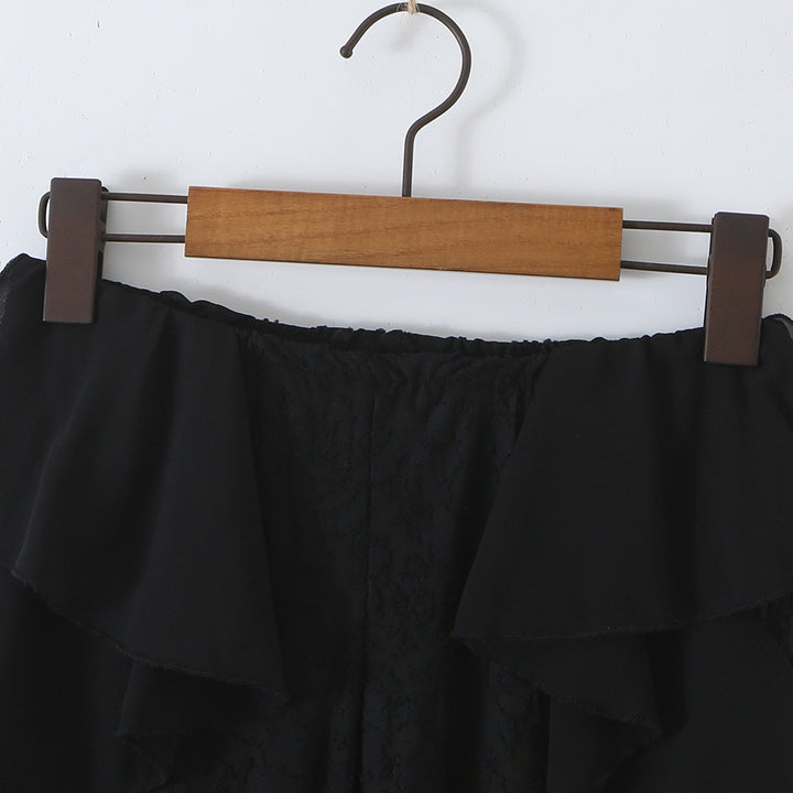 Ladies ruffle pants with lace, flared bell and layered chiffon ruffles Mune Fashion