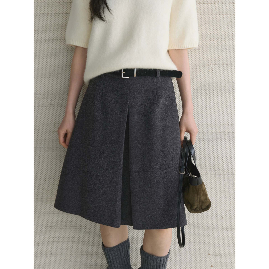Women's Wool Blend Midi Skirt with Pleats and Tailored Fit Mune Fashion