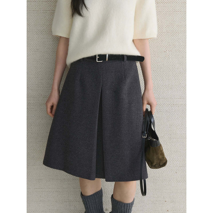 Women's Wool Blend Midi Skirt with Pleats and Tailored Fit Mune Fashion
