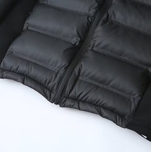 Women Hybrid Padded Jacket with Softshell Sleeves and Hood Mune Fashion