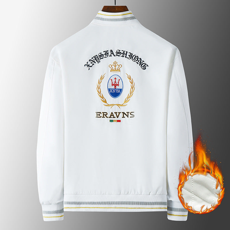 Men's stick detail bomber jacket in retro crest style with emblem embroidery and zipper arm pocket Mune Fashion