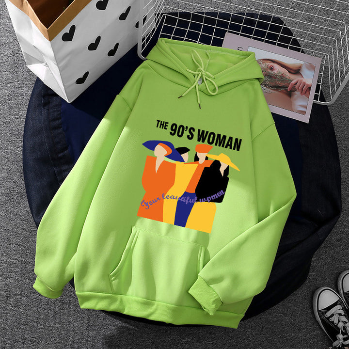 Women's oversized hoodie with 90s illustration print, brushed fleece, and kangaroo pocket Mune Fashion