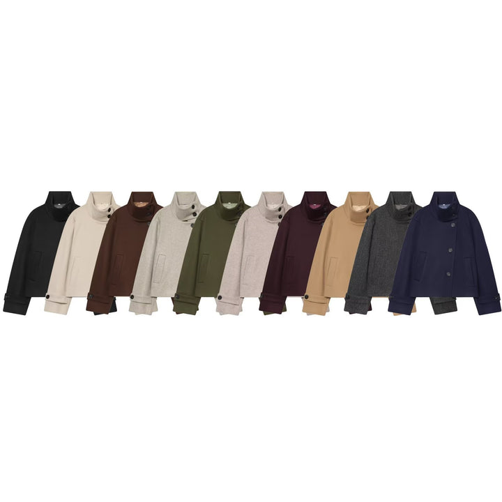 Women's Short Cape Jacket made of Wool Blend with High Roll Neck and Cuff Detail Mune Fashion