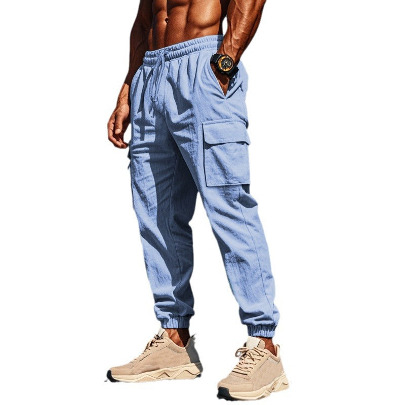 Men's sporty work-inspired joggers with patch flap pockets, elastic drawstring waistband, and gathered leg cuffs Mune Fashion