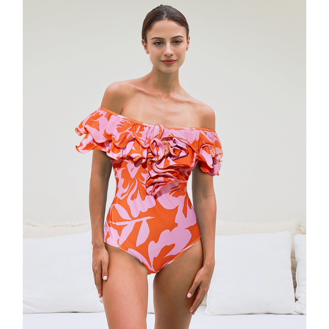 Women One-Piece Swimsuit with Elegant Ruffle Details Mune Fashion