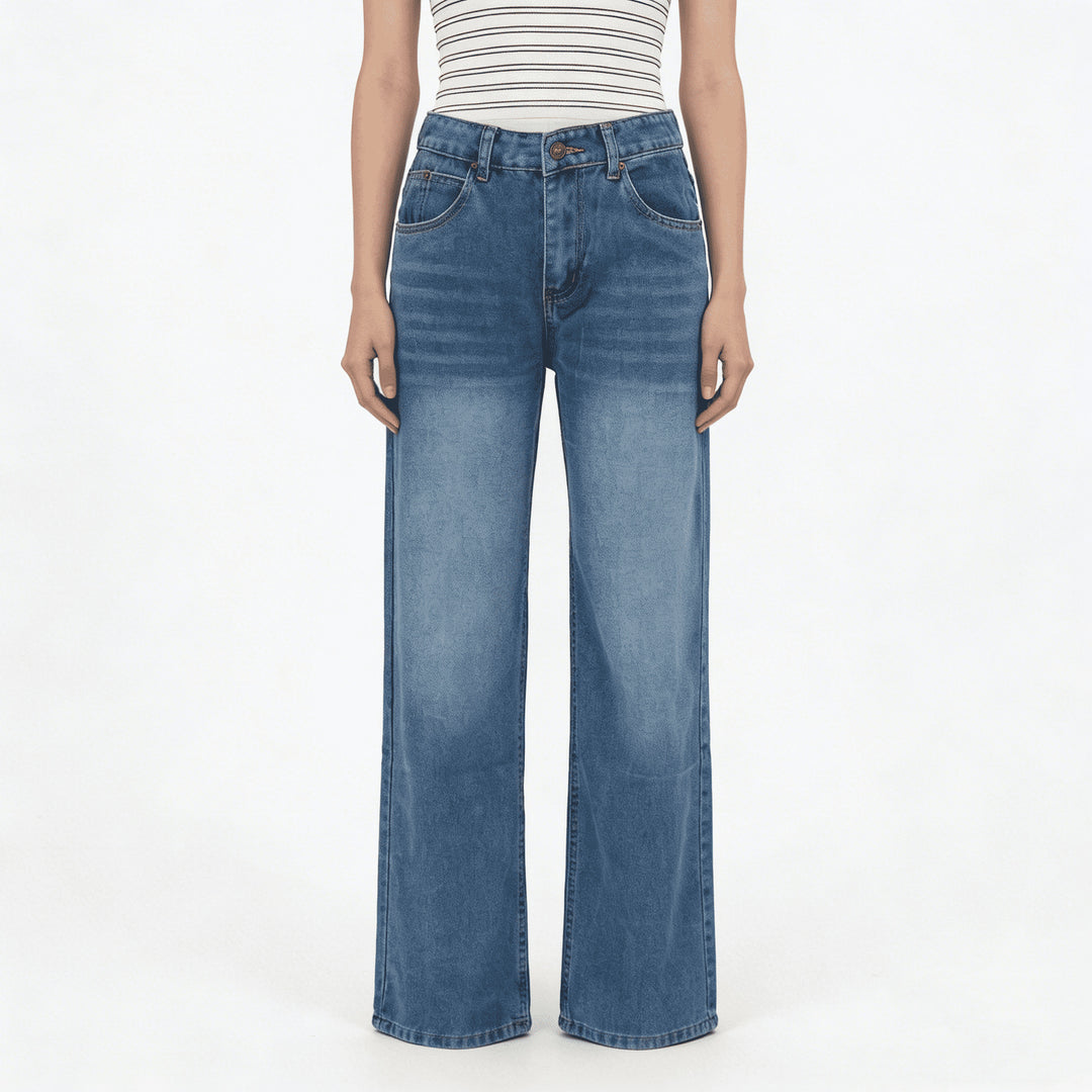 Women high-waisted wide-leg jeans with tonal side seam and faded gradient Mune Fashion