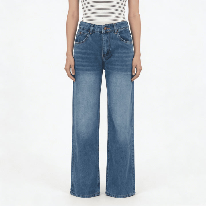 Women high-waisted wide-leg jeans with tonal side seam and faded gradient Mune Fashion
