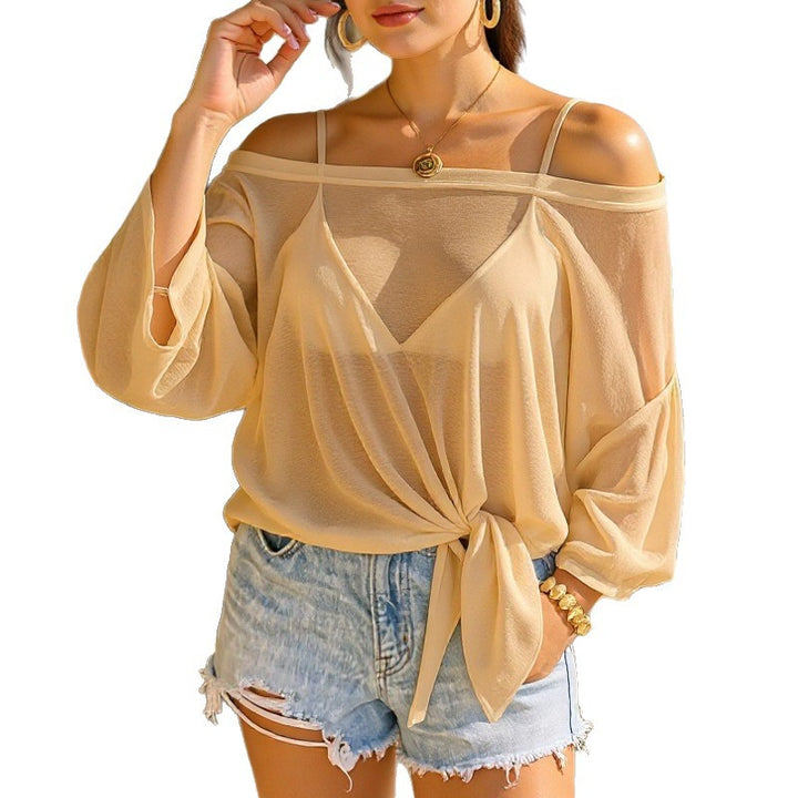 Women's casual top with floral design and side knot Mune Fashion