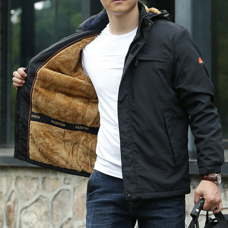 Men's padded hooded parka with teddy lining and windproof canvas look Mune Fashion