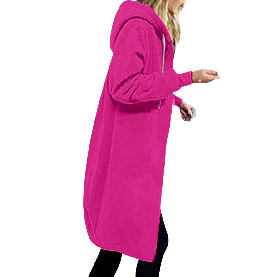 Women's longer oversized hoodie coat with rounded hem and zip pockets Mune Fashion