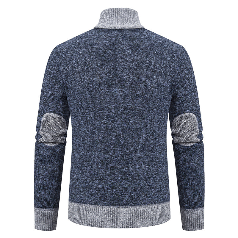 Men's cardigan with zipper, stand-up collar and contrast-trimmed shoulders Mune Fashion