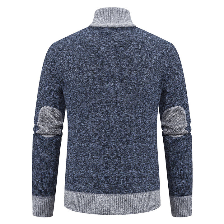 Men's cardigan with zipper, stand-up collar and contrast-trimmed shoulders Mune Fashion