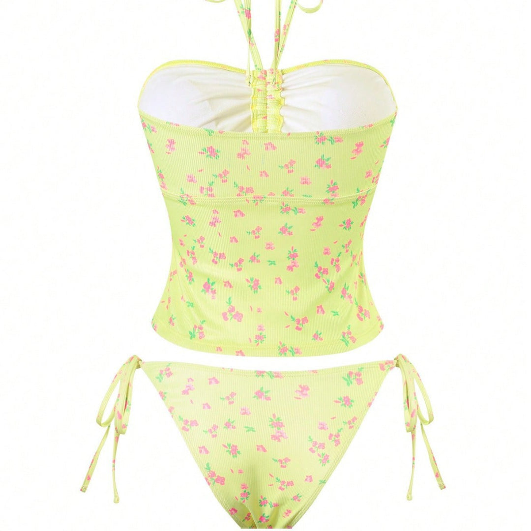 Women Bandeau Bikini with floral design and adjustable straps Mune Fashion